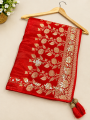 Pure Russian Silk Luxury Dupatta With Heavy Zari, Resham & Gota Patti Hand Work